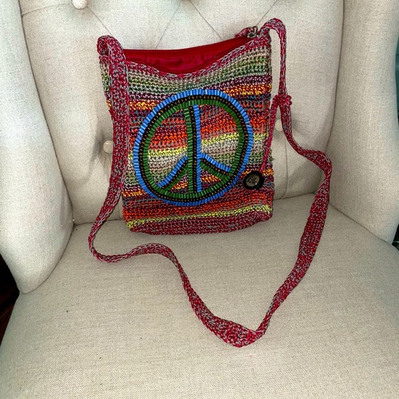 The Sak Bags Like New The Sak Beaded Crochet Peace Sign Striped